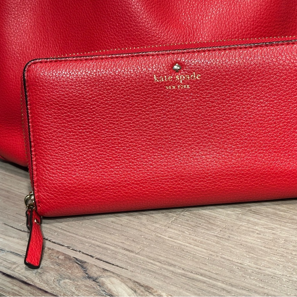 Kate Spade Cherry Red Leather Bundle - Shoulder Bag & Wallet COBBLE HILL ELLA - Picture 12 of 13